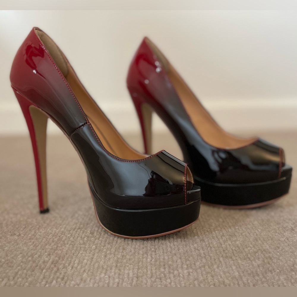 Ombre Red/Black Peep Toe Platform Stiletto High Heel Pumps
